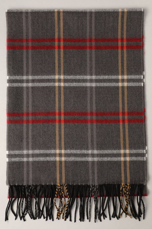 Softer Than Cashmere Tartan Plaid Muffler Scarf: ZTW3159-DARKGREY / One Size