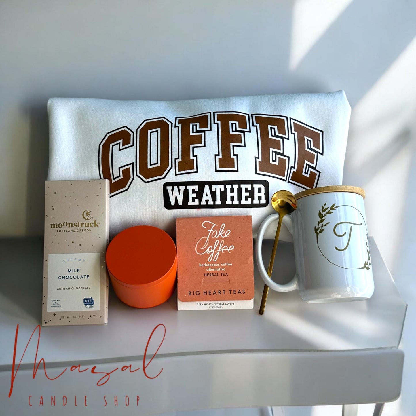 Cozy Coffee Lover Gift Box - Artisan Chocolate, Handmade Candle, Monogram Mug and more